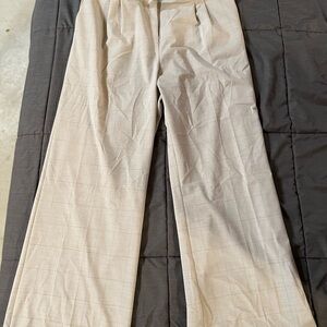 Calvin Klein Light Beige Plaid Trousers with Patent Belt
